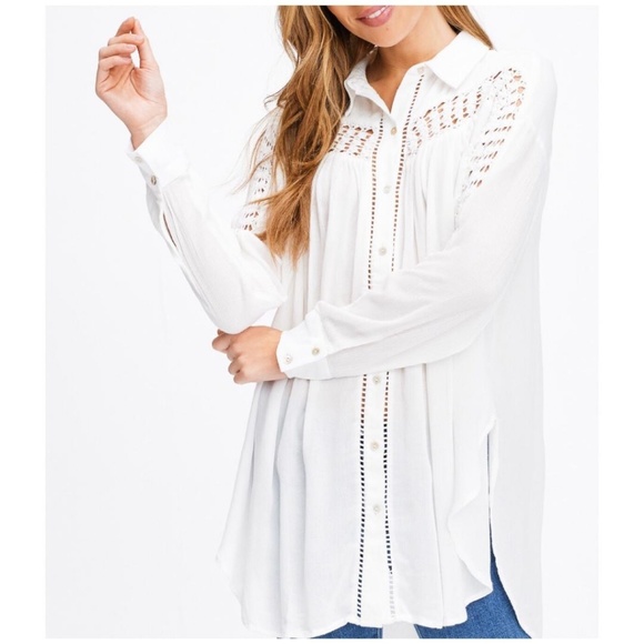 LAST ONE❗FOREVER 21 White Gauze Embroidered Tunic - Picture 3 of 5